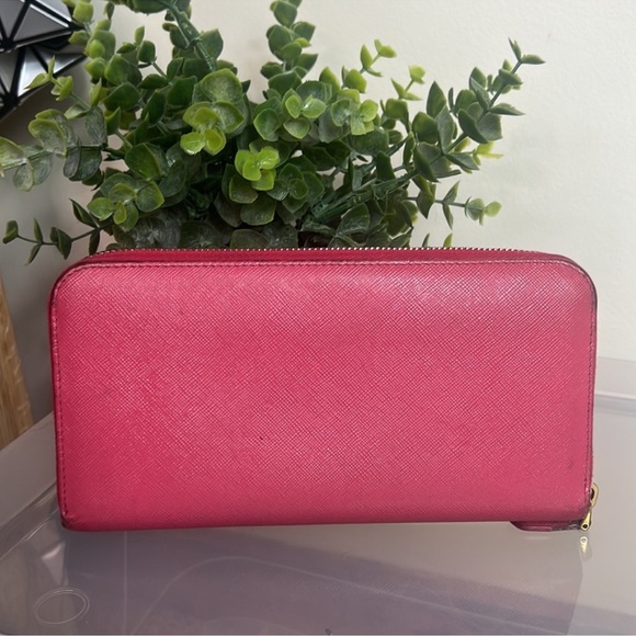 Prada Saffiano Pink Leather Bow Zipper Wallet - Picture 7 of 13